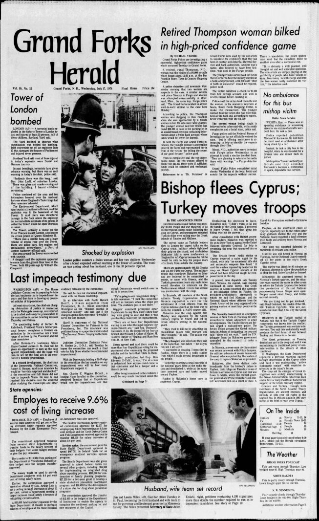 Today in History: July 17, 1974 - Police report serious crime leveled in June
