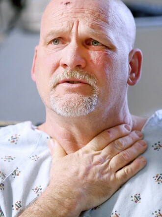 Mark Anderson of Duluth still feels pain in his neck after his harrowing fall off the Blatnik Bridge. Bob King / rking@duluthnews.com