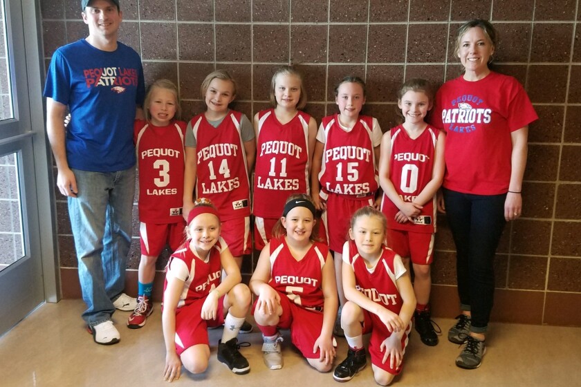 Pequot Lakes third-graders took second place at Park Rapids on Saturday, Jan. 19. The team includes Coach Abrams (back row from left), Emersyn Sullivan, Savannah Barth-Bushinski, Abbigail Thorson, Chelby Wothe, Myla Abrams and Coach Wothe; Ireland Jordan (front row from left), Skylar De La Pena and Clair Foote.