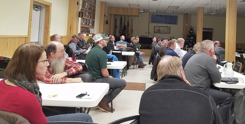 Tuesday's Agricultural Issues Forum hosted by the Detroit Lakes Regional Chamber of Commerce drew a crowd of about 30 area farmers and ag industry representatives to the Lake Park American Legion to hear speakers including U.S. Congressman Collin Peterson (D-Minn.) and Luke Paulson of Bell Bank. (Vicki Gerdes/Forum News Service)