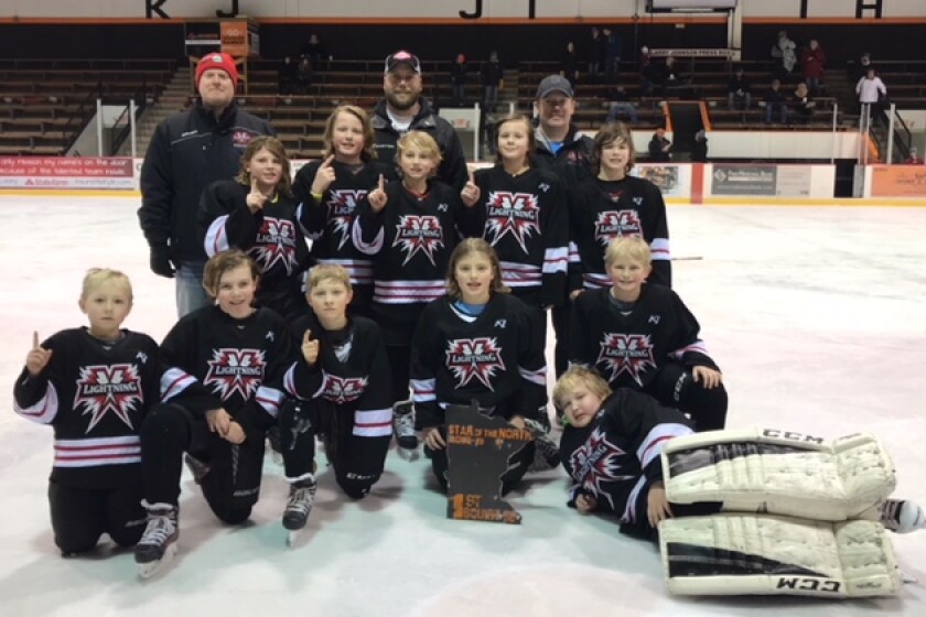The Northern Lakes Youth Hockey Association’s Squirt B team includes Levi Paulbeck (front row from left), Max Raushel, Derek Berg, Landen Cartie, Grady Tjaden, Hunter Moreland; Owen Spolarich (middle row from left), Parker Fulton, Vinny Przybylski, Garrett Furry, Tyler Potter; Coach Mike Paulbeck (back row from left), Coach Tony Fulton, Coach Chad Raushel.