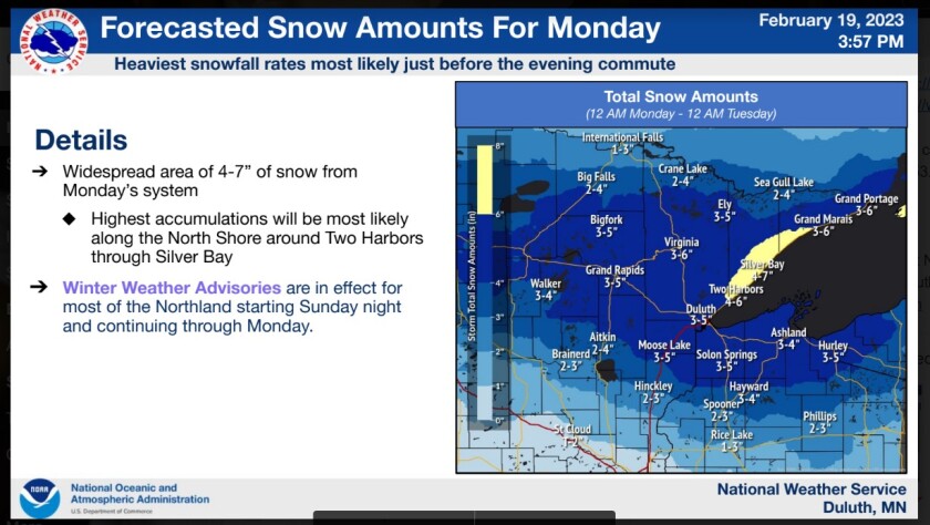 Map of anticipated snowfall totals.