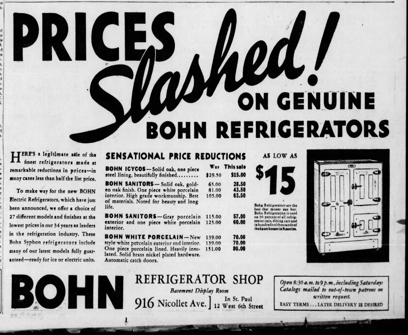 Pictured is a Bohn Refrigeration advertisement from the early 1900s.