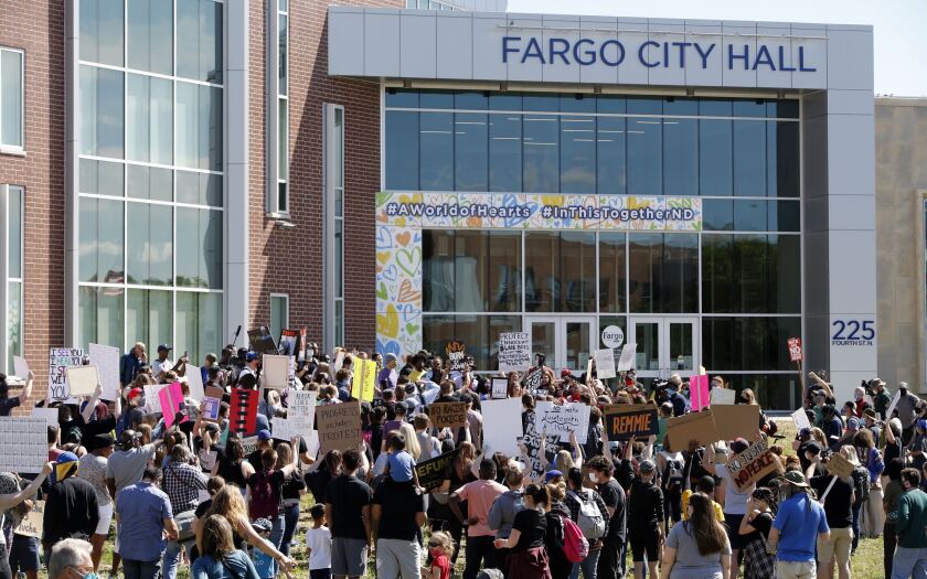 protesters at Fargo city hall