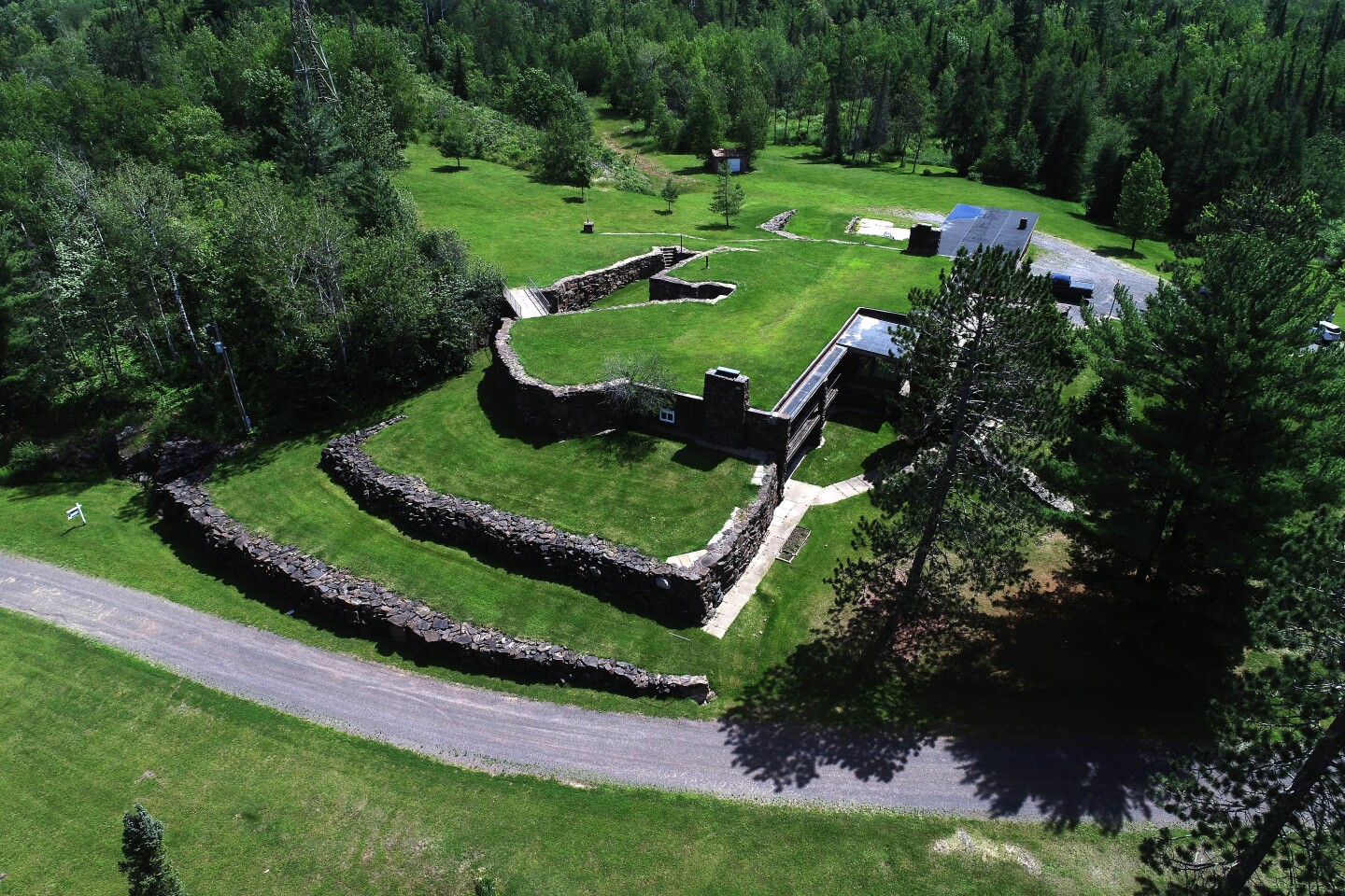 Drone view of stone house