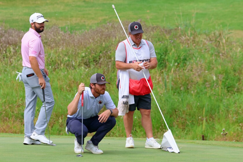 Golfer Andrew Israelson competes during round four on Sunday, Aug. 31, 2025, during the PGA Tour Americas CRMC Championship presented by Northern Pacific Center at Cragun's Legacy Courses.