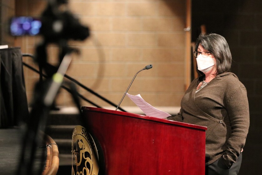 Lori Cline speaking on behalf of local parents, teachers and students, during Tuesday, Jan. 12 Fargo Public Schools board meeting.jpg