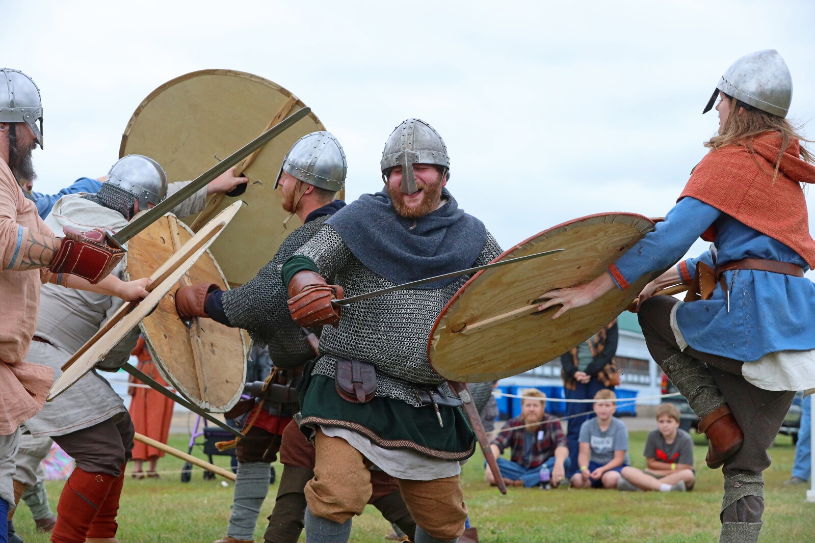 Viking warriors take part in a battle demonstration.