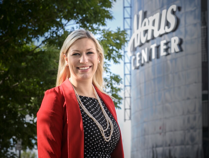 Anna Rosburg recently started her new job as General Manager of the Alerus Center in Grand Forks.photo by Eric Hylden/Grand Forks Herald