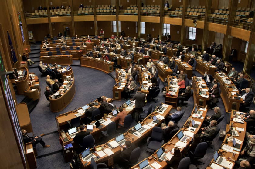 The North Dakota House of Representatives meets in the state Capitol on Feb. 11, 2021.