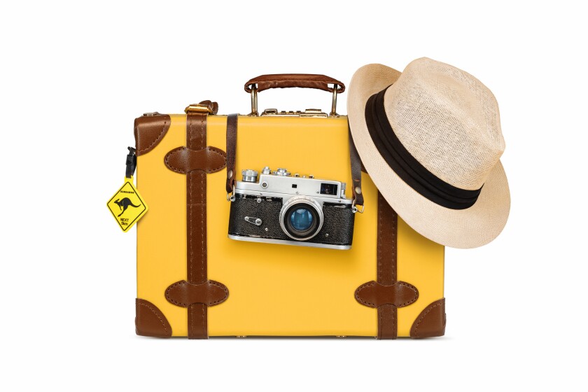 Retro travel accessories isolated on white background