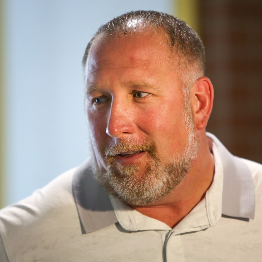 NDSU head football coach, Tim Polasek talks with media after a press conference on Monday, June 30, 2025, at the Sanford Health Athletic Complex.