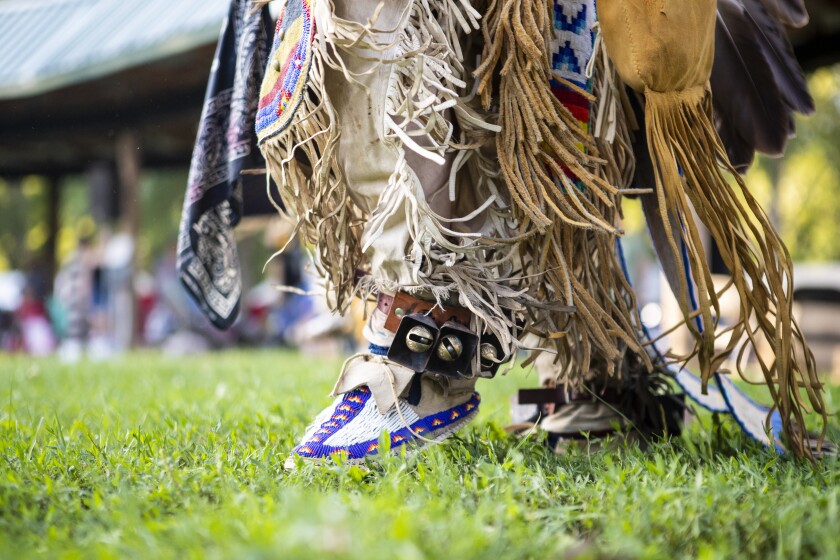 Dancers participate in the Upper Sioux Community's traditional WACIPI on the evening of Friday, August 5, 2022.