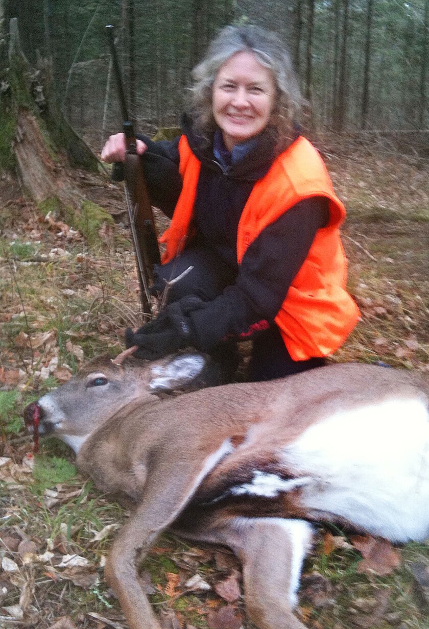 Beth Holst of Duluth is recovering from a 21-foot fall from her deer stand in November. She sustained a broken leg in the accident and uses a cane for stability as she heals. Bob King / Forum News Service