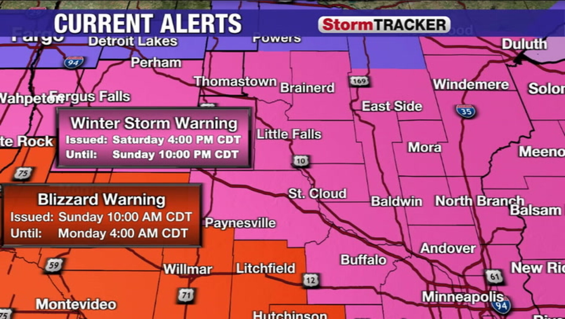 Blizzard conditions looking likely for central Minnesota tonight and tomorrow