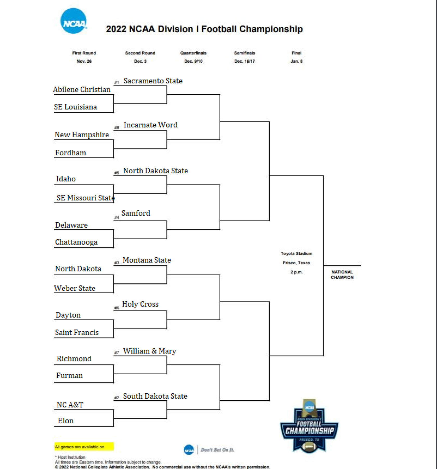 Fcs Playoff Bracket Printable