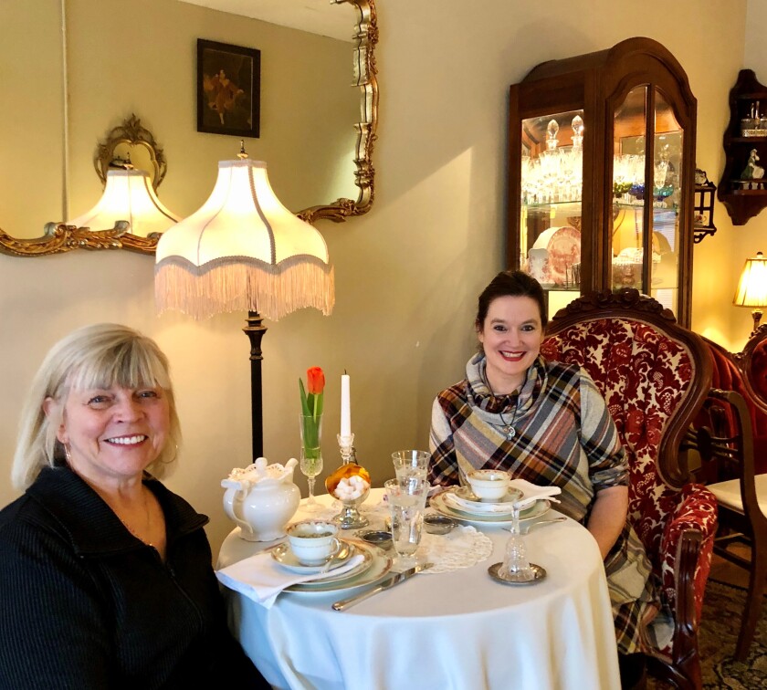 Ann Dahl and Roxane Salonen at tea Jan. 14, 2021.jpg