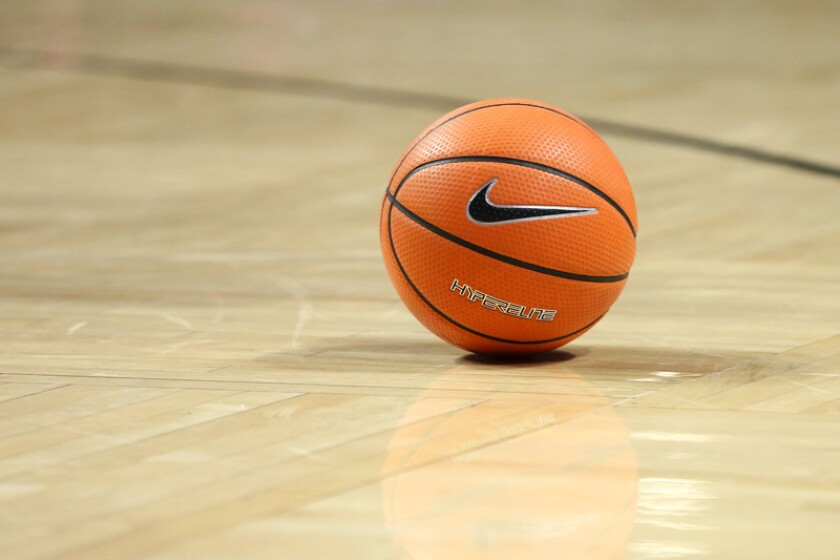 Feb 14, 2018; Winston-Salem, NC, USA; A general view of a basketball on the court during a stoppage in play in the first half between the Wake Forest Demon Deacons and the Georgia Tech Yellow Jackets at Lawrence Joel Veterans Memorial Coliseum. (Jeremy Brevard / USA TODAY Sports)