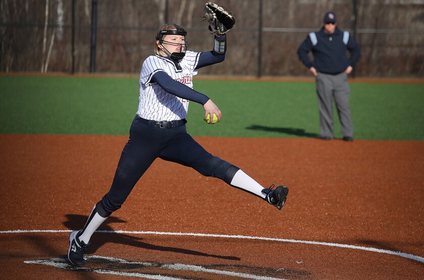 Superior’s Haley Zembo (20) fires a pitch in the fourth inning