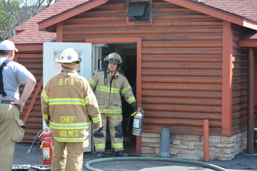 Firefighters contend with a fire at the Barn restaurant Tuesday. Zach Kayser/Brainerd Dispatch