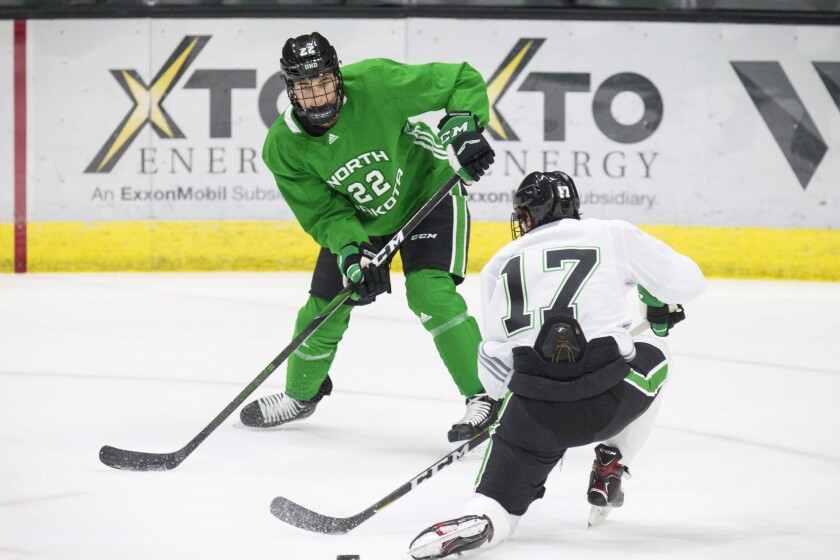 Showing practice habits like former UND stars, Shane Pinto is set to ...