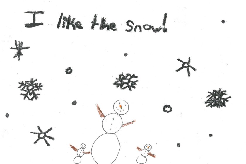 Winter wonder. Weather drawing by Clare Caughey of Mrs. Smith's first-grade class at St. Francis of the Lakes Catholic School.