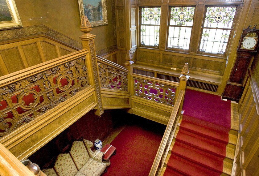 Nurse Velma Pietila was fatally beaten on the main staircase at Glensheen in 1977. Her struggle with an intruder began at the top of staircase and ended on the landing where her body was found placed on the window seat. 2008 file / News Tribune