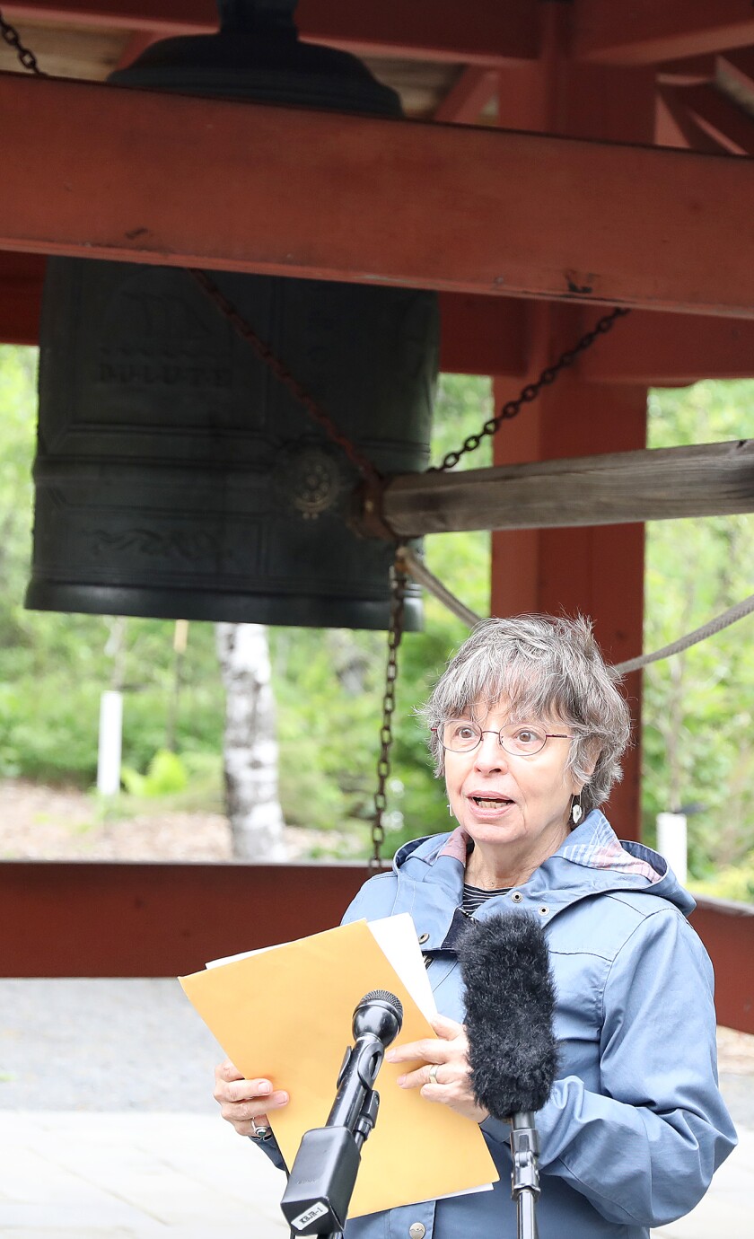 Barbara Auerbach, daughter of former Duluth Mayor George D. Johnson, reads the 1954 letter her father received from the mayor of Ohara