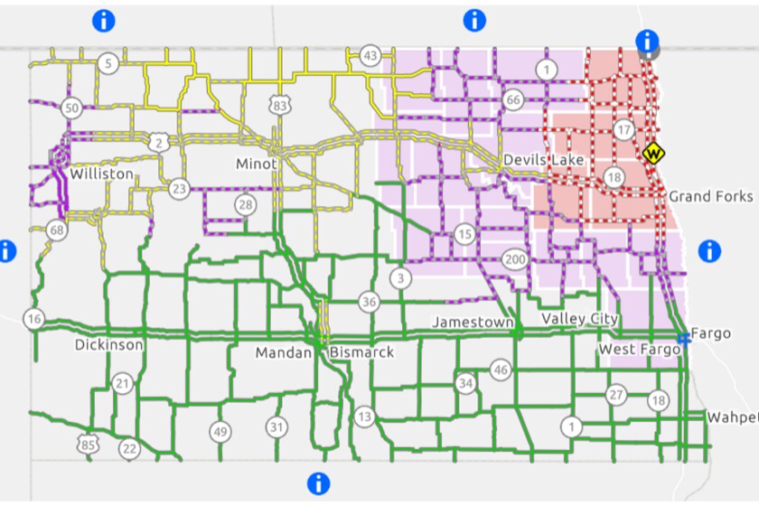 Nd Travel Info Map Travel Advisories Issued Throughout Eastern North Dakota, Northwestern  Minnesota In Response To Blizzard - Inforum | Fargo, Moorhead And West  Fargo News, Weather And Sports Nd Travel Info Map Travel Advisories Issued Throughout Eastern North Dakota, Northwestern  Minnesota In Response To Blizzard - Inforum | Fargo, Moorhead And West  Fargo News, Weather And Sports