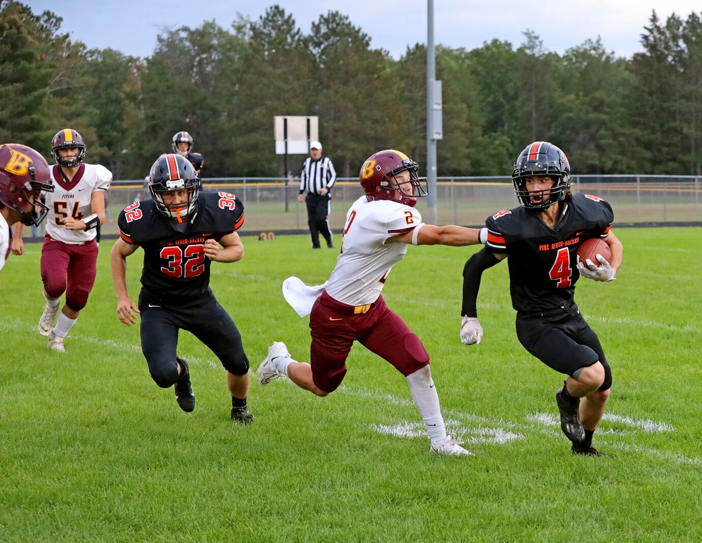 Ethan Lodge of Pine River-Backus runs the ball against Bagley on Friday, Sept 9, 2022, in Pine River.