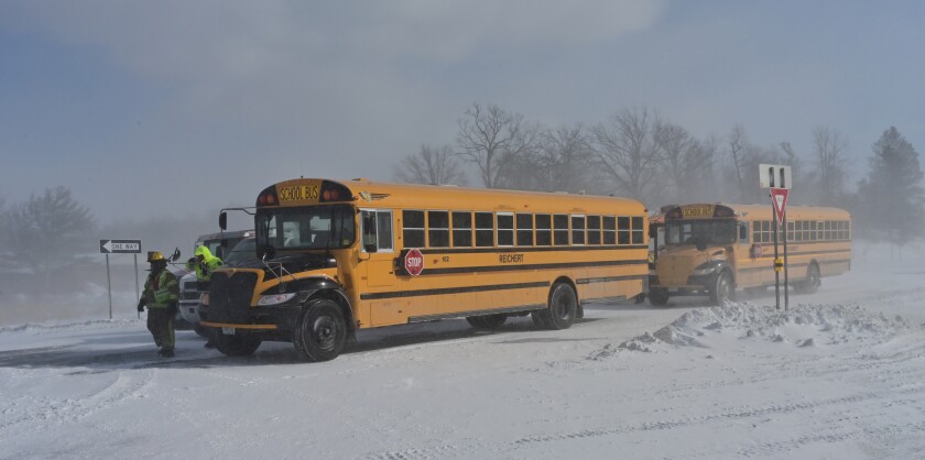 School buses were brought in to transport any drivers.