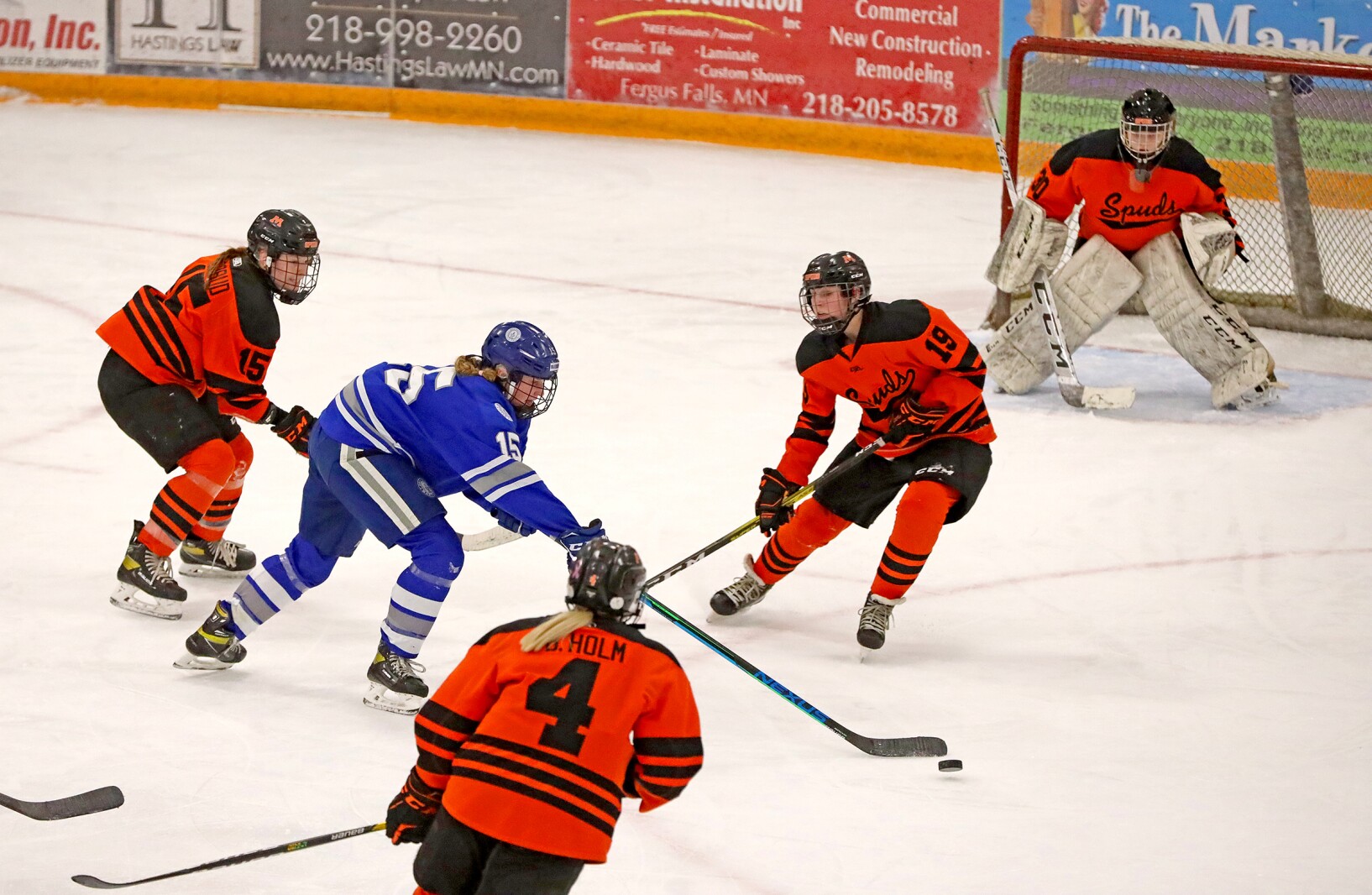 Brainerd/Little Falls girls hockey take on the Moorhead Spuds Thursday, Feb. 17, 2022, during the Section 8-2A Section Final in Fergus Falls.