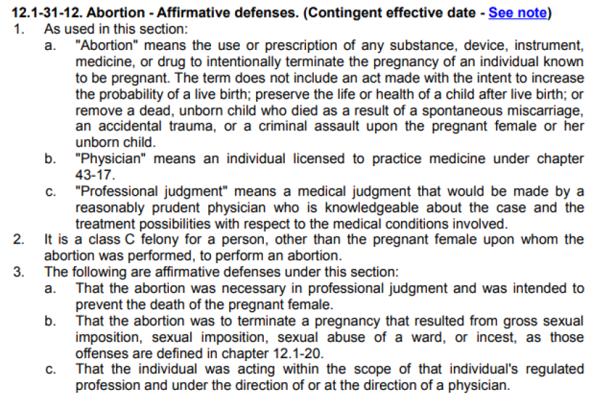 North Dakota abortion ban law