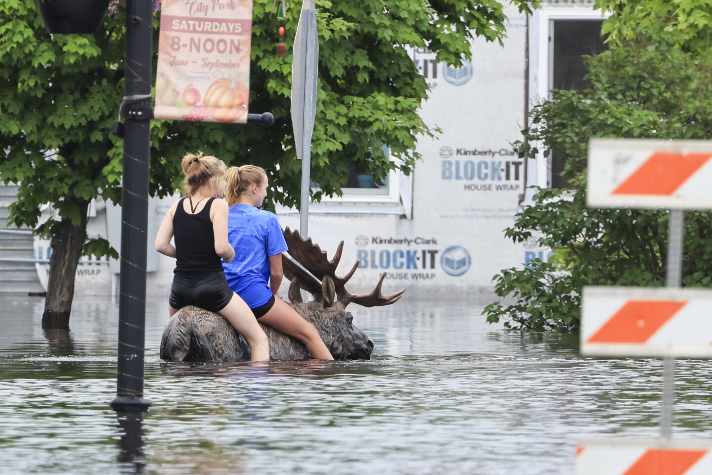 floodwaters in small town