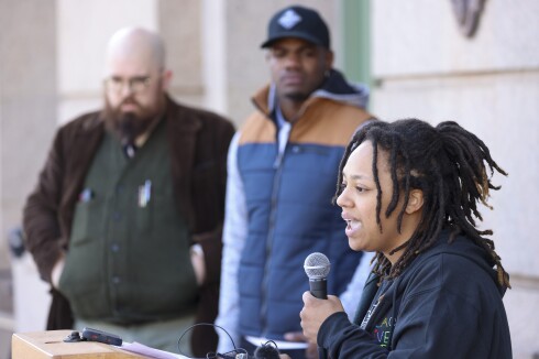 press conference on courthouse steps