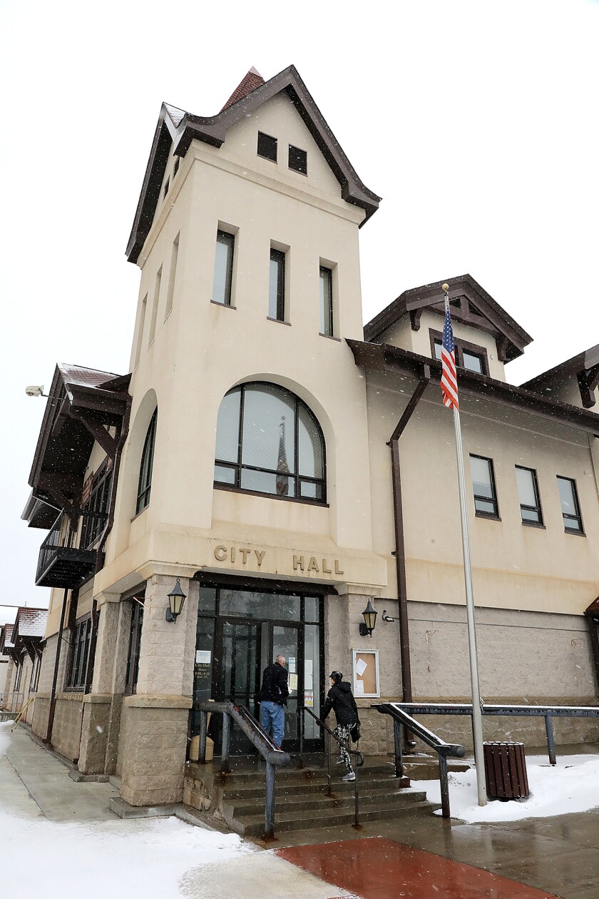 Folks enter City Hall in Biwabik