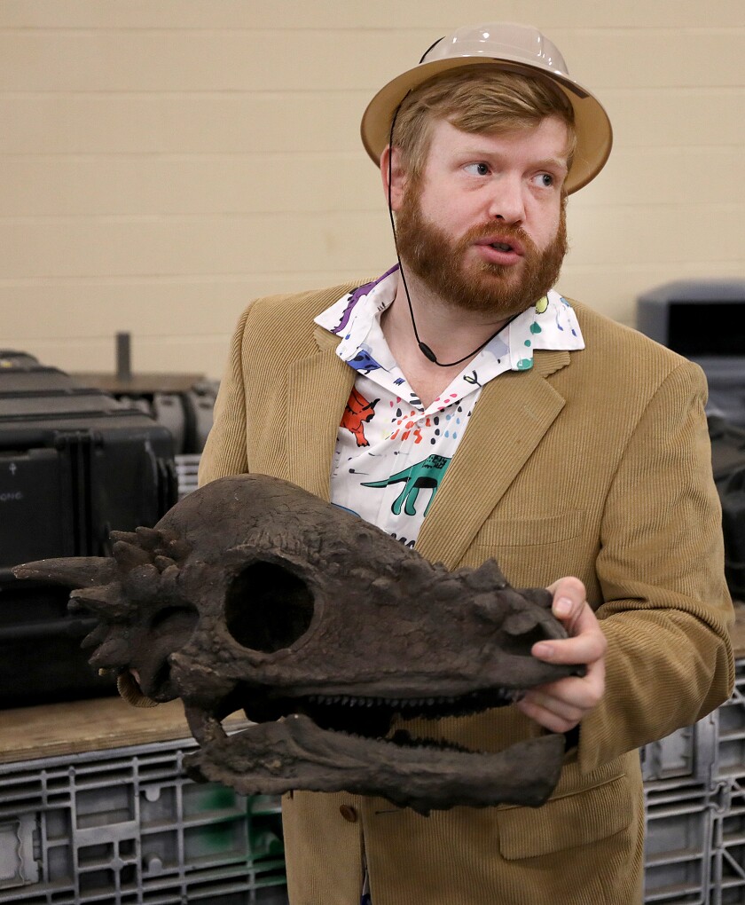 Prehistoric Nick talks about fossils at the Jurassic Quest