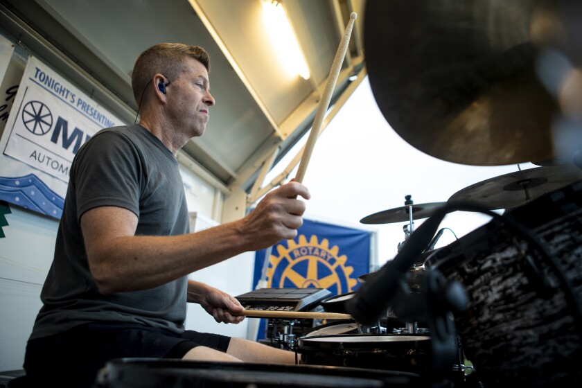 Good For Gary drummer Kirk Stallings performs during Rockin' Robbins at Robbins Island Regional Park in Willmar on Tuesday, July 26, 2022.