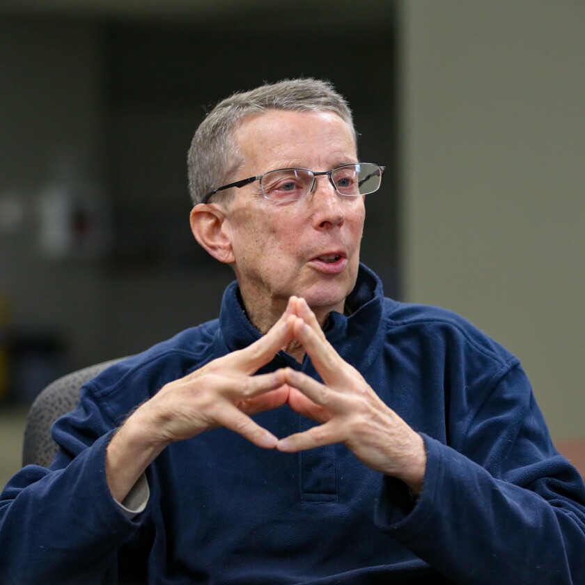 Patrick Springer discusses his journalism career on Tuesday, Dec. 2, 2025, at the Forum in downtown Fargo. He first joined the newspaper in 1985.