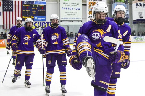 high school boys play ice hockey