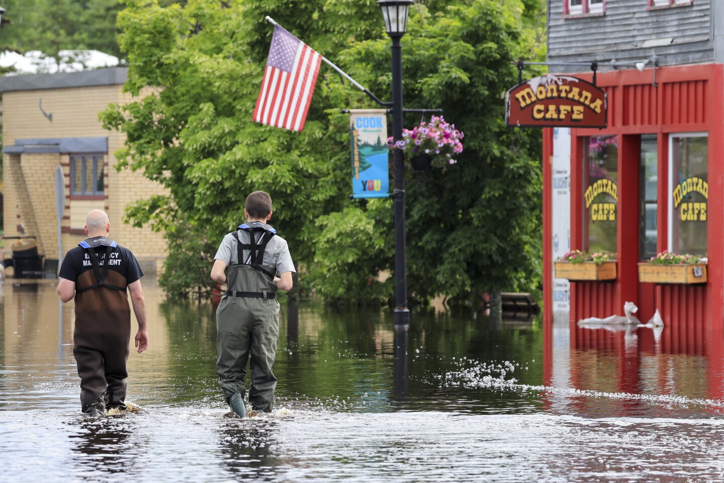 floodwaters in small town