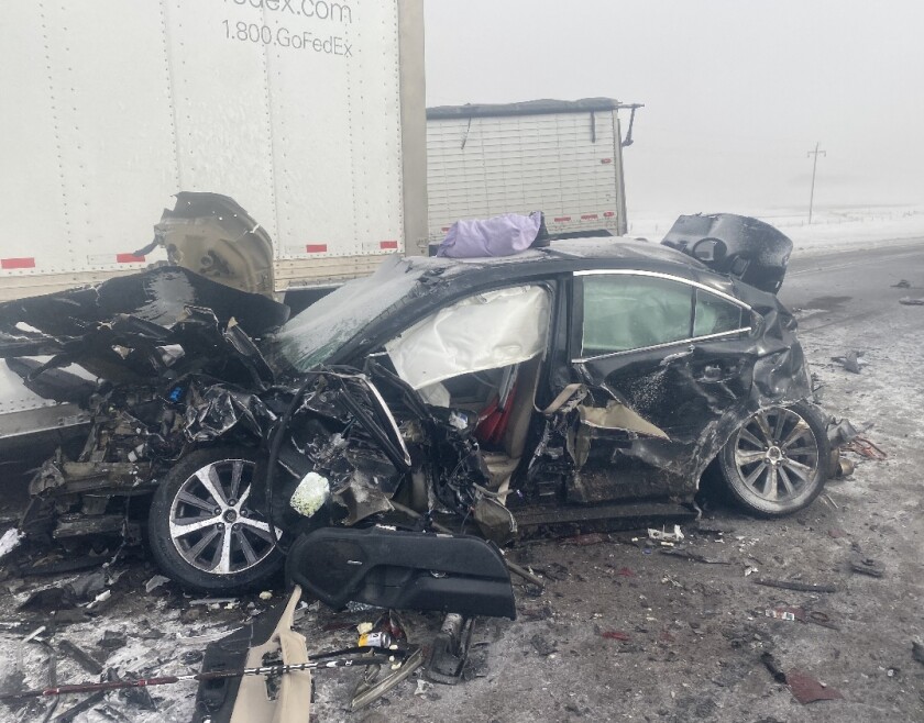 Totaled vehicle on I-94.