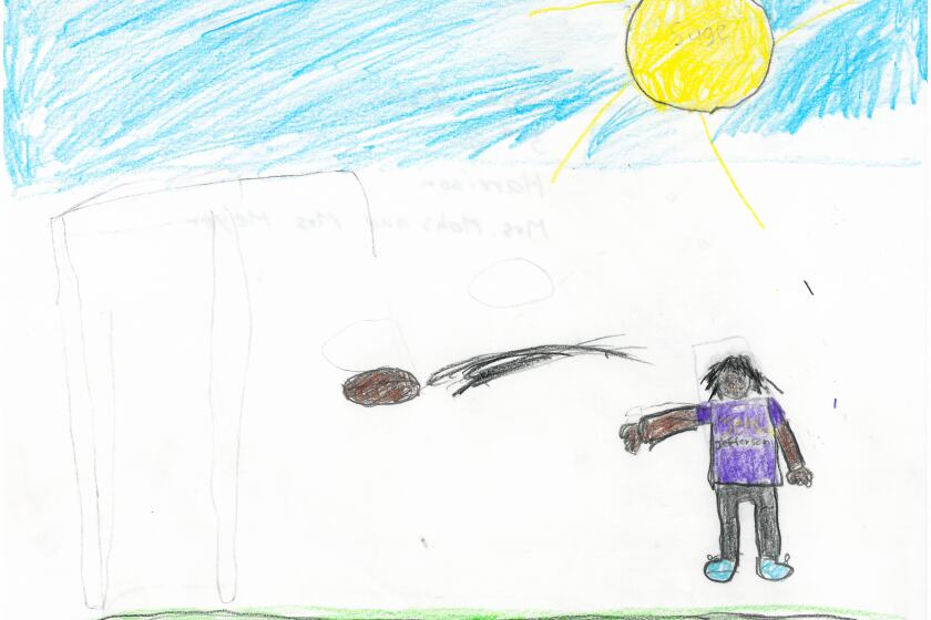 Drawing of a boy throwing a football.