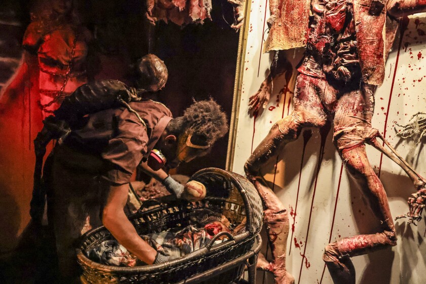 actors perform at haunted ship