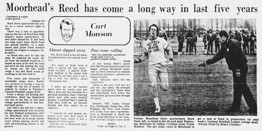 Mark Reed Goals 45 years ago, an impromptu draft party centered around Dragons QB Mark ...
