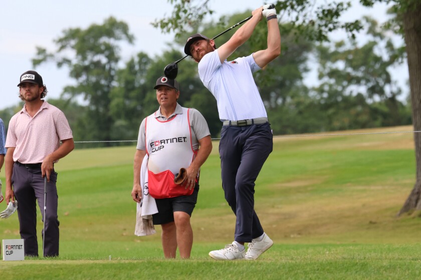Golfer Andrew Israelson competes during round four on Sunday, Aug. 31, 2025, during the PGA Tour Americas CRMC Championship presented by Northern Pacific Center at Cragun's Legacy Courses.