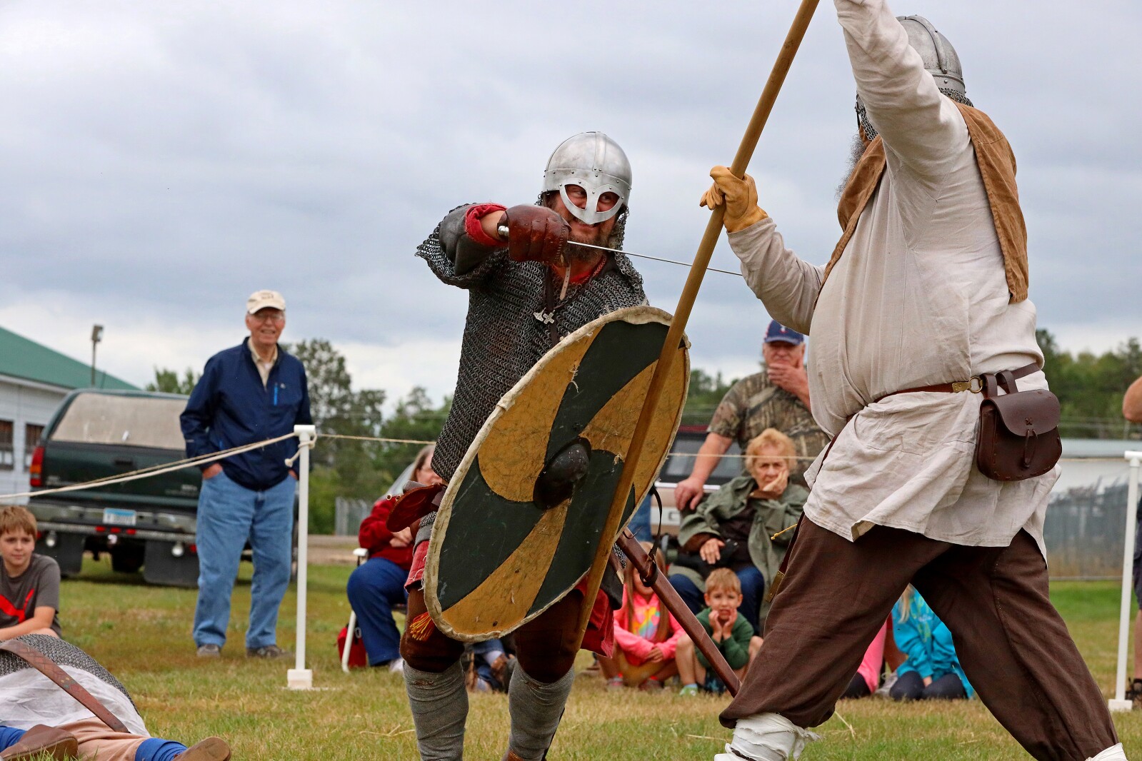 Viking warriors take part in a battle demonstration.
