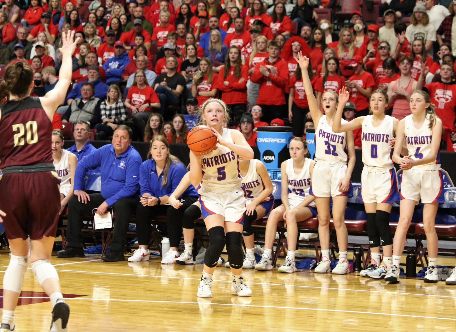 Pequot Lakes Patriots girls basketball during the 2022 Class 2A State Tournament.