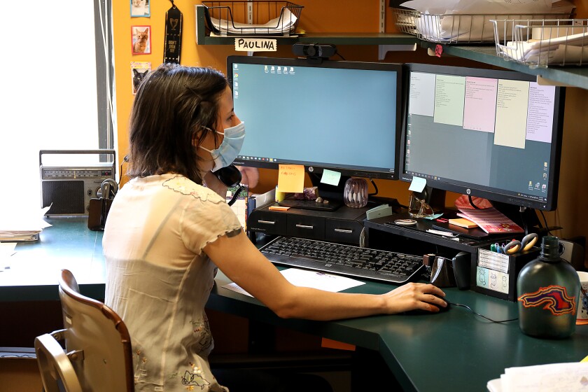 Paulina Briggs, the lab supervisor at WE Health Clinic, works at her desk