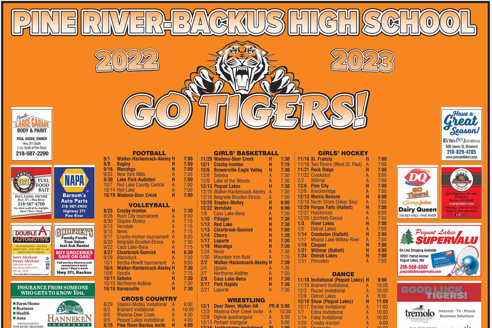 Pine River-Backus Schools Fall-Winter Sports Schedule - Pine and Lakes
